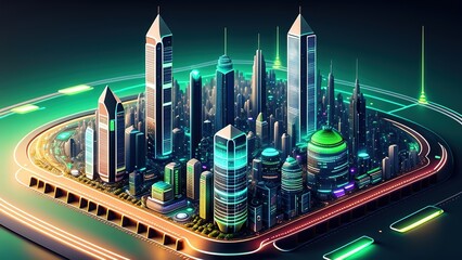 Smart city on circuit board background. Futuristic cyberspace concept | generative AI
