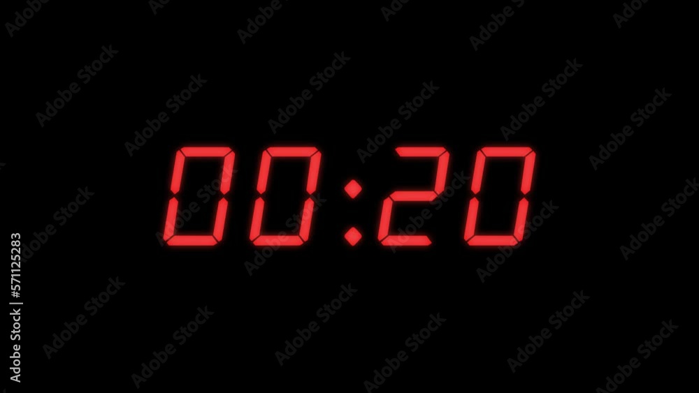 Poster simple red and black 25 seconds digital alarm clock countdown timer. red color digits on black colou