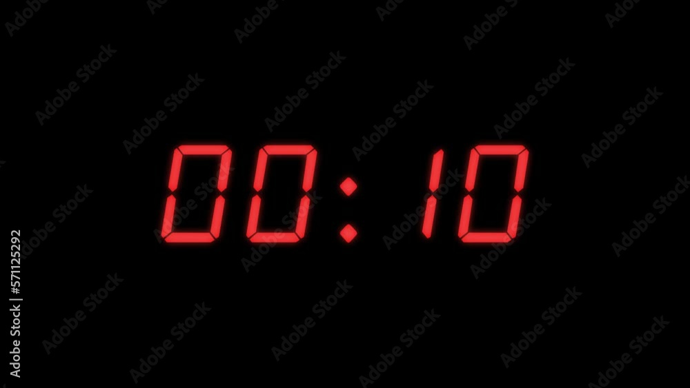 Poster simple red and black 15 seconds digital alarm clock countdown timer. red color digits on black colou