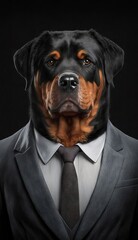 Portrait of a Rottweiler in a Business Suit Ready for Action. GENERATED AI.