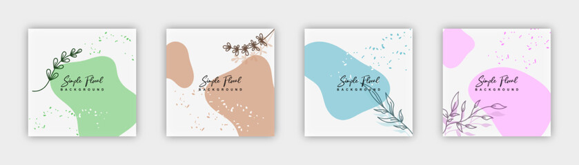 Abstract background poster. Botanical banner with geometric shapes, leaves, branch and plants. Editable vector banner for social media post, card, cover, invitation, poster, mobile apps, web ads.