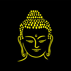 Vector illustration of Buddha face on black background .