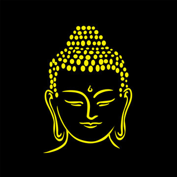 Vector illustration of Buddha face on black background .