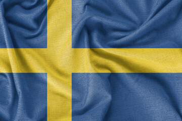Sweden country flag background realistic silk fabric