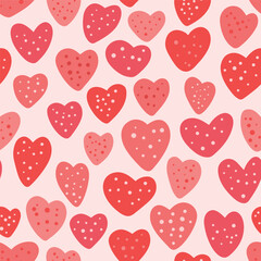Heart pattern background. Cute vector seamless repeat pattern design of textured hand drawn spotted love hearts. 