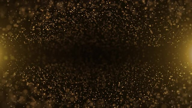 Gold particles abstract background with shining golden floor particle stars dust