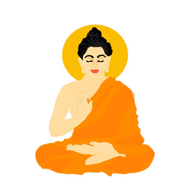 Lord Buddha in meditation Vector, Happy Buddha Purnima or Vesak Holiday festival background.
