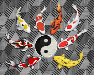 Seamless with koi fish pattern on a texture background.