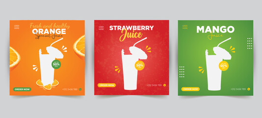 Fresh drink social media post banner collection, Food promotional social media post.