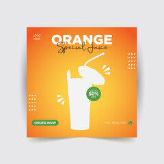 Orange juice social media post banner, Food promotional social media post.