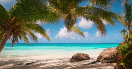 Fototapeta na wymiar Swaying Palm Trees and Sapphire Waters: A Caribbean Paradise