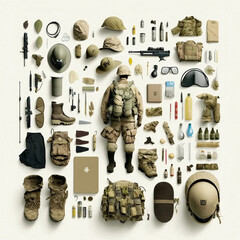 Military, gear, tactical, equipment, uniform, gear, combat, boots, backpack, gear, knife, ammunition, scope, grenade, helmet, holster