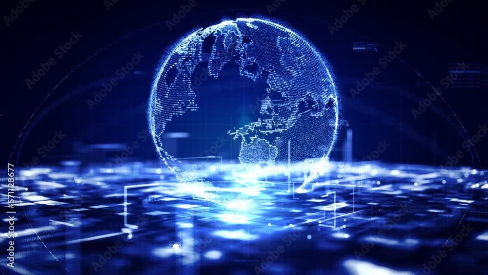 Poster Technology Digital Data Abstract Background, Technology Digital Cyberspace with Particles and Digital Data, Global Network Connections, Data Analysis and Access to Digital Data