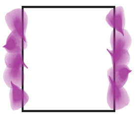 紫の花びらのフレーム、コピースペース、フレームボード