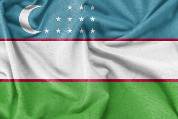 Uzbekistan country flag background realistic silk fabric