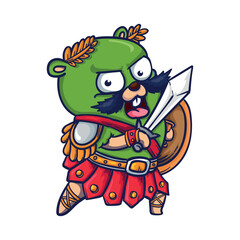 Cute funny monster gladiator, vector illustration