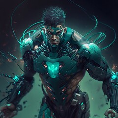 Asian Cyborg Superhero