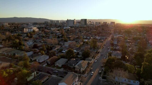 slow aerial push in to san jose skyline