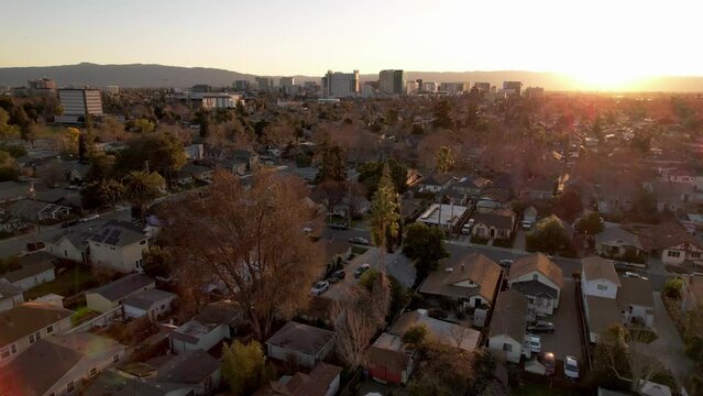 fast aerial push into san jose california skyline
