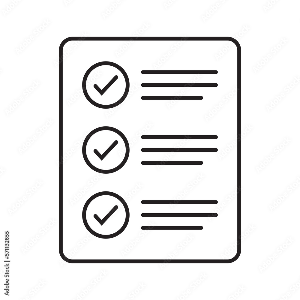 Poster checklist vector icon in line art style. document icon, questionnaire icon, illustration isolated on