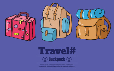 Set of Vector travel pencil outline hand drawn trendy style illustration