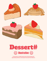 Set of Vector dessert pencil outline hand drawn trendy style illustration