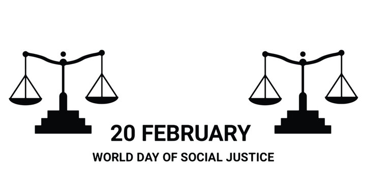 World day of social justice, 20 february, 3D illustration design , justice scale icon black isolated on white background . flat vector illustration - Powered by Adobe