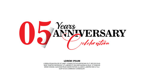 05 year anniversary  celebration logo vector design with red and black color on white background abstract 