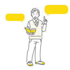 授業をする若い男性教師　シンプルでお洒落な線画イラスト