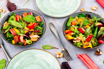 Healthy salad with rhubarb, vegan salad