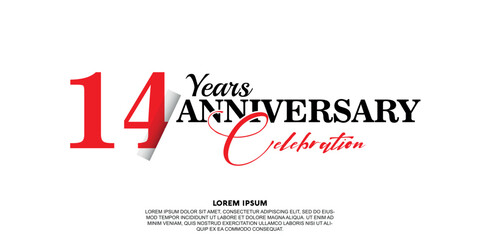 14 year anniversary  celebration logo vector design with red and black color on white background abstract 