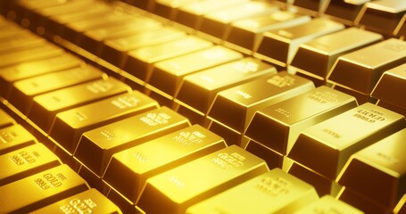 Plakat Row of gold bars as layer as layer arrangement.