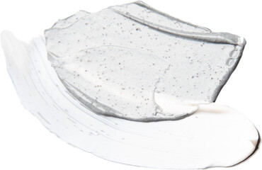 White cream texture and natural scrub with particles for skin care on isolated background