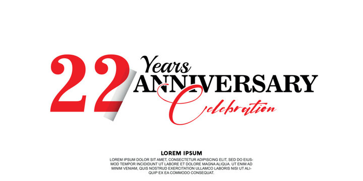 22 year anniversary  celebration logo vector design with red and black color on white background abstract 