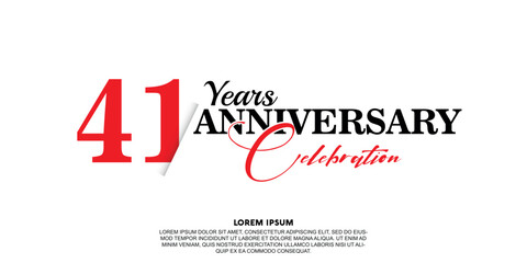 41 year anniversary  celebration logo vector design with red and black color on white background abstract 