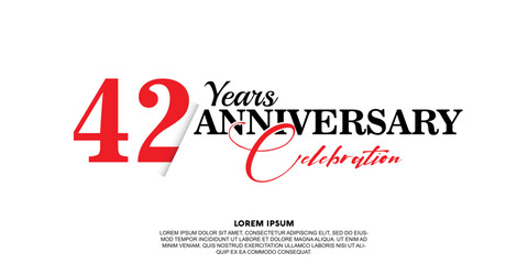 42 year anniversary  celebration logo vector design with red and black color on white background abstract 