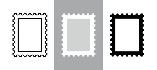 Postage stamp icons set. Symbol of mail, congratulations or postcards. Stamp for an envelope with a letter.