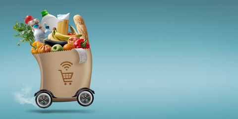 Automated grocery bag on wheels