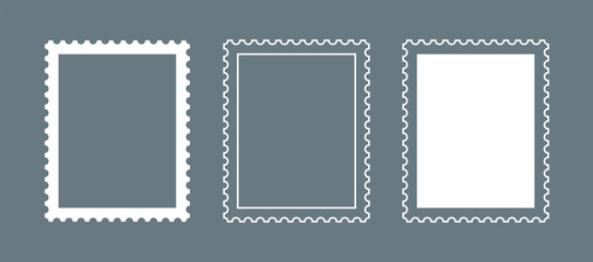 Postage stamp icons set. Symbol of mail, congratulations or postcards. Stamp for an envelope with a letter.