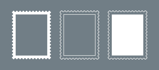 Postage stamp icons set. Symbol of mail, congratulations or postcards. Stamp for an envelope with a letter.