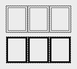 Postage stamp icons set. Symbol of mail, congratulations or postcards. Stamp for an envelope with a letter.