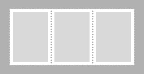 Postage stamp icons set. Symbol of mail, congratulations or postcards. Stamp for an envelope with a letter.