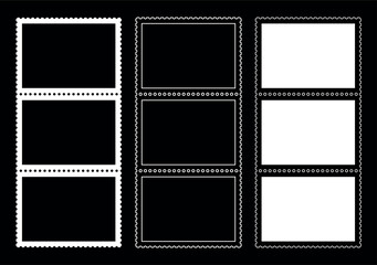 Postage stamp icons set. Symbol of mail, congratulations or postcards. Stamp for an envelope with a letter.