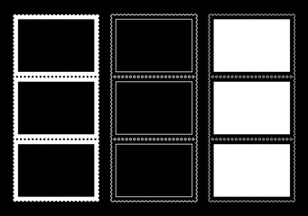 Postage stamp icons set. Symbol of mail, congratulations or postcards. Stamp for an envelope with a letter.