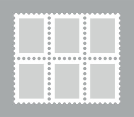 Postage stamp icons set. Symbol of mail, congratulations or postcards. Stamp for an envelope with a letter.