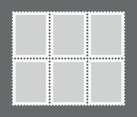 Postage stamp icons set. Symbol of mail, congratulations or postcards. Stamp for an envelope with a letter.