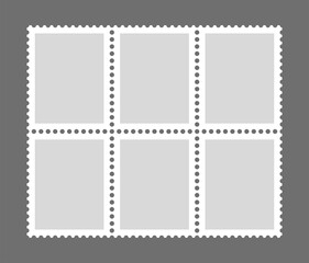 Postage stamp icons set. Symbol of mail, congratulations or postcards. Stamp for an envelope with a letter.