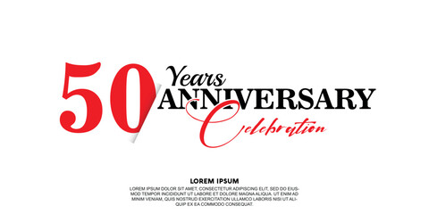Fototapeta na wymiar 50 year anniversary celebration logo vector design with red and black color on white background abstract 