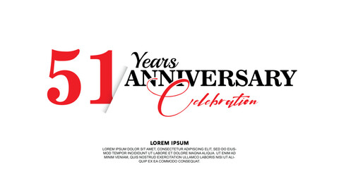 Fototapeta na wymiar 51 year anniversary celebration logo vector design with red and black color on white background abstract 