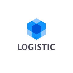 Vector logo design template for logistic. Blue box icon. 